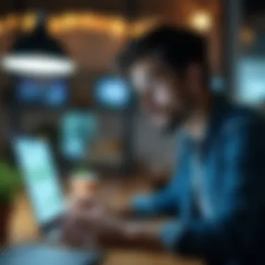 Analyzing Investment Options An individual analyzing investment options with a laptop
