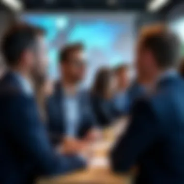 Networking at a Finance Event A group of professionals networking at a finance event