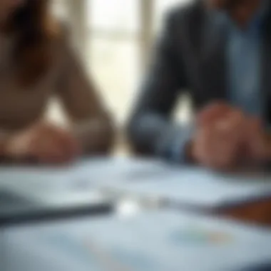 Discussing Financial Decisions with Tax Records A couple discussing financial decisions with tax records on the table