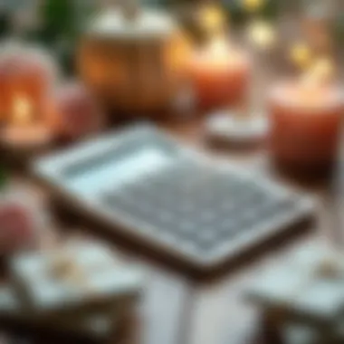 Calculator Surrounded by Wedding Decor A calculator with wedding-themed decorations