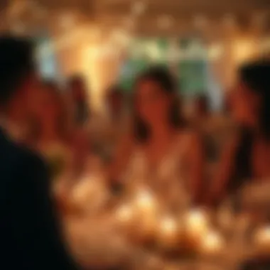 Joyful Wedding Reception Scene A serene setting of a wedding reception with guests celebrating