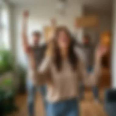 Celebrating a New Home Happy individuals moving into a new apartment