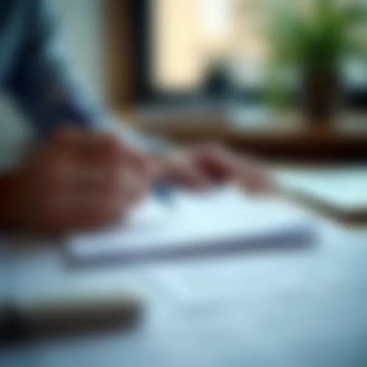 A close-up of a person organizing receipts